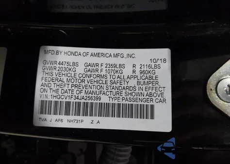 2018 Honda Accord Sport из США, поврежденный, VIN 1HGCV1F34JA256399